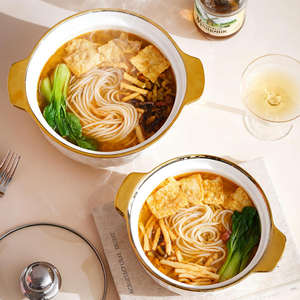 Grand ensemble de bols à soupe en céramique grande capacité, design double anse en verre, compatible gaz et induction, pour usage domestique intensif - Product Image 3