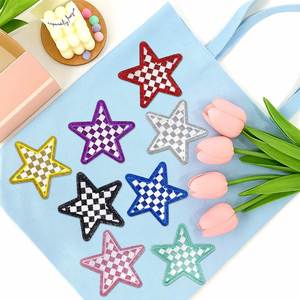 Iron on Glitter Edge Embroidery Checker Pattern <b>Star</b> Leopard Print <b>Lighting</b> Patch for Hat Hoodies Decoration - Product Image 2