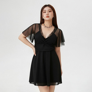 Baiya <b>Black</b> V-Neck Mesh Sleeve Cocktail Dress With <b>Wrap</b> Detail For Women - Product Image 3
