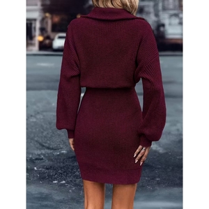 Nouvelles robes pull en maille ajustées à col polo élégantes à manches longues pour femmes, mode décontractée - Product Image 2