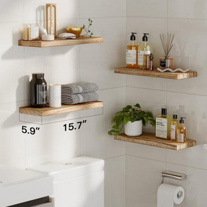 Wooden Floating <b>Shelf</b> <b>Wall</b> <b>Mounted</b> 15.7 In Rectangular Adjustable Storage Rack For Bathroom Bedroom Living Room - Product Image 1
