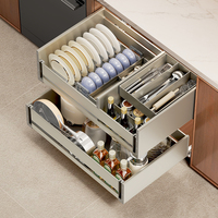 Organizer Laci Geser Aluminium untuk Penyimpanan Dapur, Rak Piring, Kabinet Hidrolik, Laci Modular, Keranjang Dapur Tarik Keluar