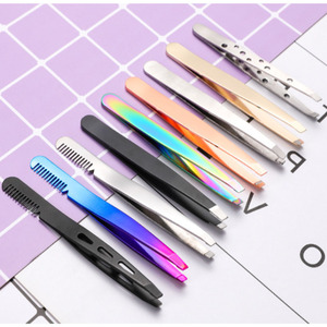 Pinzas para Pestañas con Logotipo Personalizado, Color Negro y Rosa, de Acero Inoxidable Grueso, Punta Inclinada, Herramienta para Extensión de Pestañas y Cejas - Product Image 3