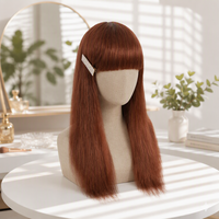 Perruque en cheveux humains naturels indiens Remy, longue et droite, avec frange latérale, densité 200%, fabriquée à la machine, pour femmes noires
