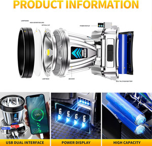 <span class=keywords><strong>3</strong></span> chế độ không thấm nước có thể sạc lại High Power <span class=keywords><strong>LED</strong></span> Đèn pha 18650 đầu đèn trán đèn pin cho cắm trại câu cá đi bộ đường dài săn bắn - Product Image 3