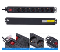 Fournisseur du Zhejiang, unité de distribution d'alimentation (PDU) en aluminium 16A / 32A avec protection contre les surtensions, 8 prises, 220-250V, 19 pouces, 1.5U, noir