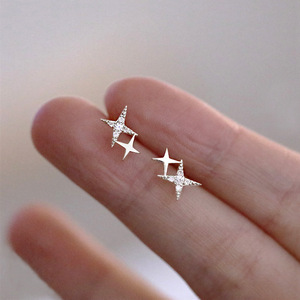 Minimal Star Stud Earrings Sparkling Four Point Design Women Fashion Jewelry Chic Daily Wear Gift - Product Image 4