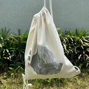 Promotional Environmentally Friendly Cotton <b>Backpack</b> Black Color Canvas <b>Drawstring</b> Bag Large Capacity <b>Backpack</b> for Travel Sport - Product Image 4
