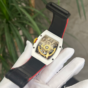 นาฬิกาข้อมือ Tonneau Skeleton รุ่นใหม่ล่าสุด ดีไซน์ Smiley สไตล์ RM ตัวเรือนเซรามิกสีขาว สำหรับผู้ชาย สไตล์ฮิปฮอป หรูหรา แนวสปอร์ต - Product Image 3