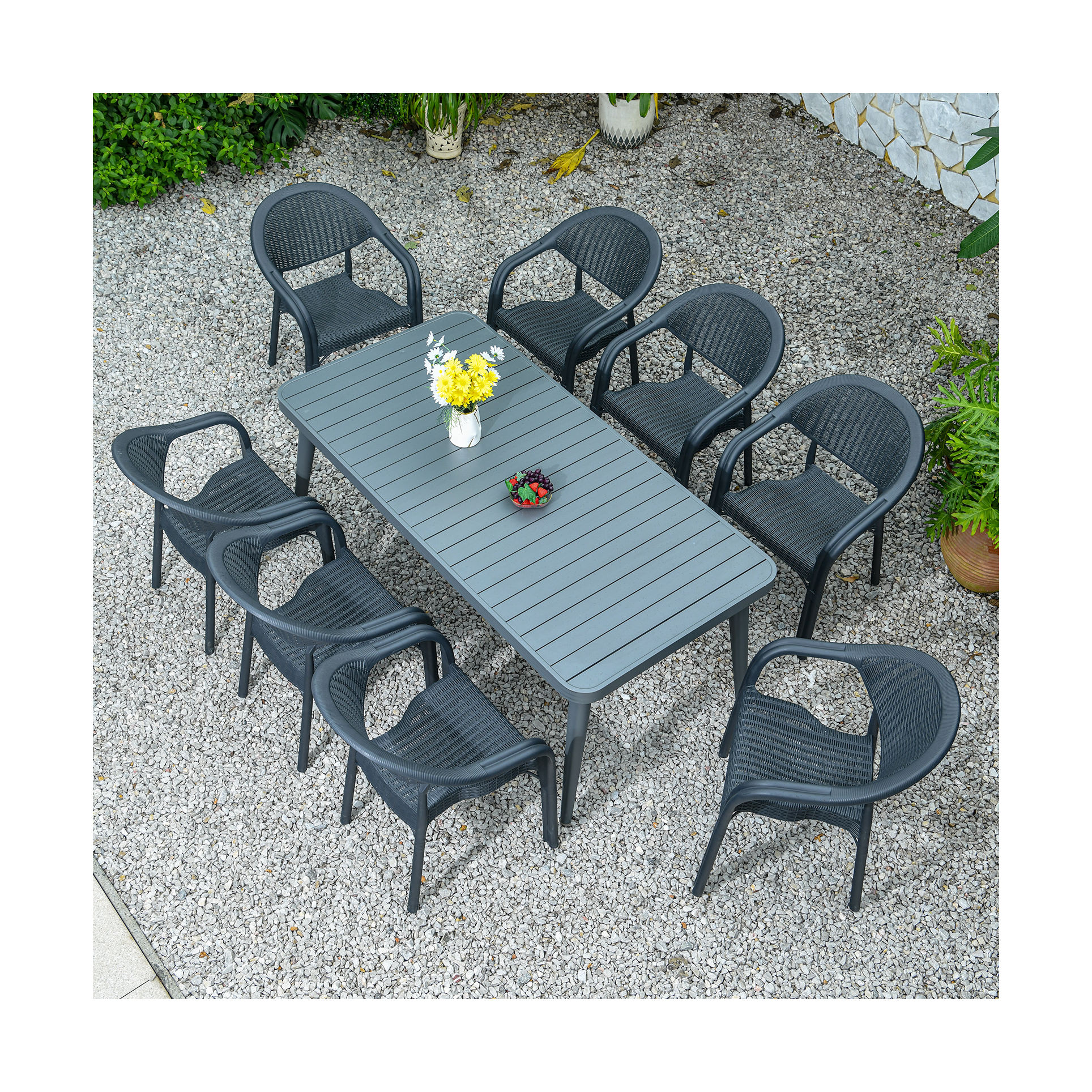 Manufacturers Wholesale Outdoor Furniture PVC Garden Outdoor Plastic Chairs  Restaurant Cafe Tables and Chairs