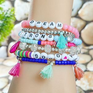 <b>Beaded</b> <b>Bracelets</b> Set Multicolor Tassel <b>Charm</b> Dream Strong Good Vibes Bohemia Style Unisex Fashion Jewelry - Product Image 4