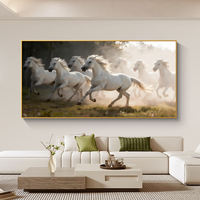 Décoration Murale Toiles en Coton Blanc Chevaux au Galop Impressions Animales Art en Verre et Porcelaine Cristalline Décoration Murale 7 Chevaux Peinture