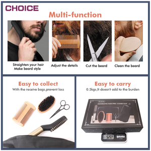 Nouveau kit de toilettage de la barbe <span class=keywords><strong>à</strong></span> marque privée, ensemble de peignes chauffants pour lisser la barbe, <span class=keywords><strong>brosse</strong></span> <span class=keywords><strong>à</strong></span> <span class=keywords><strong>cheveux</strong></span> <span class=keywords><strong>électrique</strong></span> ionique pour hommes - Product Image 2