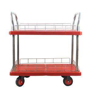 2-लेयर हैंडकार्ट पैनल प्लास्टिक डबल लेयर ट्रोली डबल लेयर 2 हैंडल ट्रॉली का उपयोग माल के परिवहन या भंडारण के लिए किया जाता है - Product Image 1
