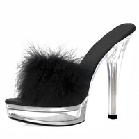 Chaussons à plumes pour femmes de 3 pouces, 13 cm, mode estivale, cristal transparent, grande taille, chaussures à talons hauts super stripteaseuses, fête, sexy, fétiche