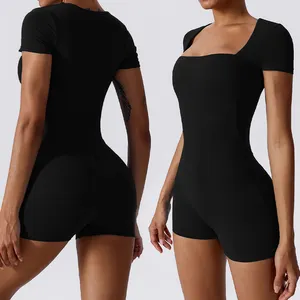 Gym Fitness Sets QUICK DRY Jumpsuits Workout Romper One Piece Yoga Apparel Women's Fitness Shorts Sleeve Bodysuits for Yoga