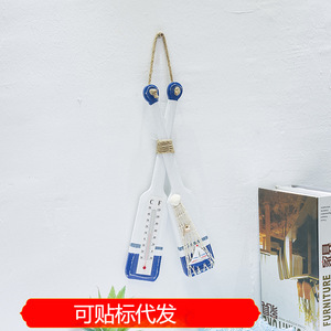 Mediterranean Style Double Oar Wall Hanging Home Decor With Temperature <b>Gauge</b> For Indoor Outdoor Use - Product Image 5