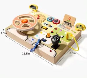 PT Custom Logo Driving Steering Wheel Toy Wooden Montesory Toy Driving Learning Steering Wheel Toy Wooden Busy Board