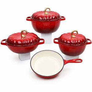 Robustes Emailliertes Gusseisen-Kochgeschirr-<span class=keywords><strong>Set</strong></span> mit Schmortopf und Pfannen für Brotbacken, Schmoren und Kochen - Product Image 1