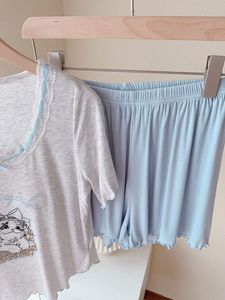 <span class=keywords><strong>Pigiama</strong></span> in tre pezzi di successo con imbottitura sul petto estivo a maniche corte puro desiderio stile Loungewear da <span class=keywords><strong>donna</strong></span> carino stile <span class=keywords><strong>gatto</strong></span> sottile - Product Image 4