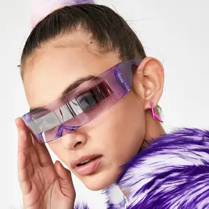 패션 샴 미래 지향적 인 랩 모노 의상 선글라스 럭셔리 브랜드 디자이너 참신 안경 퍼플 블루 고글