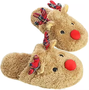 Divertidos Pantuflas de Interior para Mujer, Cálidas y Ligeras, de Felpa Suave, con Diseño de Astas de Reno Navideñas - Product Image 1