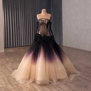 251151 Vestidos de Noche Góticos con Efecto Ombre, para Fiesta Formal, Baile de Graduación, con Cuentas, Apliques, Encaje, Cristales, Largos hasta el Suelo, Corte en A, Cola de Capilla - Product Image 2