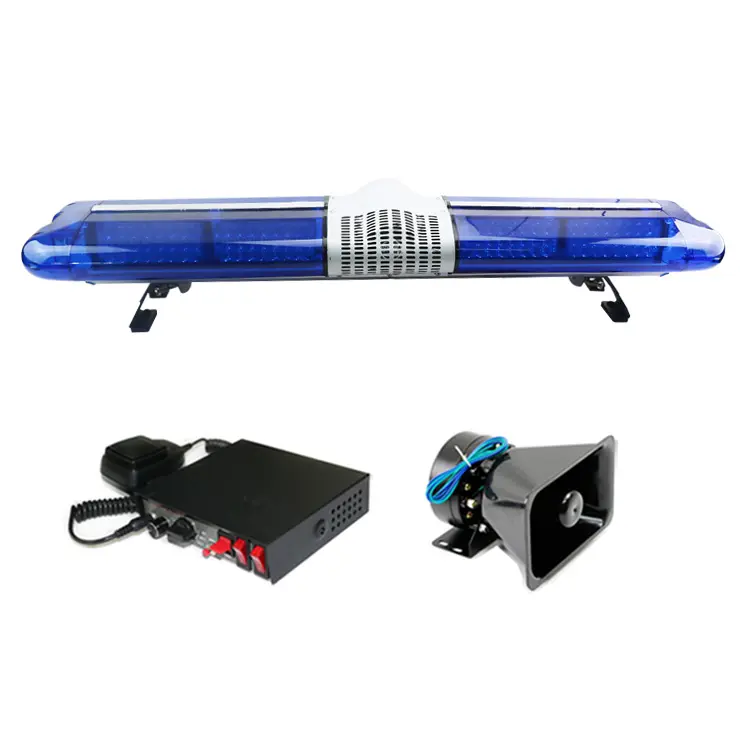 Biaochi 12 Volt Warning Light Blue LED Emergency Strobe Light Bar Ambulance Flashing Lightbar With Siren Horn & Speaker