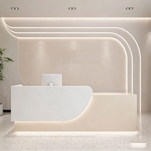 CR167 Artistic Handcrafted Curved Reception Desk with LED Light Modern Matte White MDF Front Desk for Beauty Salon Hotel Lobby - Product Image 1