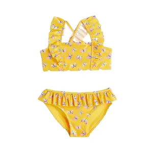 Private label ruffles bikini 2pc swimsuits for kids girls children