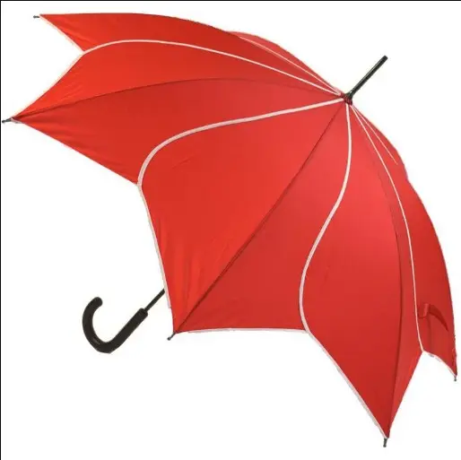 Payung Putar Daun Bunga Merah Terbuka Otomatis, dengan Payung Wanita Hiasan Putih