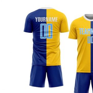 Ensemble uniforme et short bicolore bleu-jaune pour le football ou le soccer, idéal pour l'entraînement en équipe et les matchs de ligue - Product Image 3