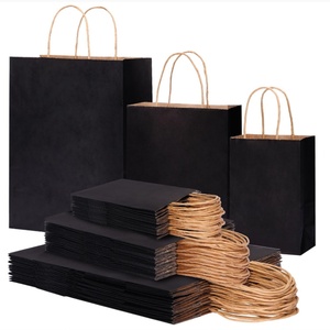 ถุงกระดาษคราฟท์สีดำแบบกำหนดเอง ย่อยสลายได้ พร้อมหูหิ้ว สำหรับบรรจุภัณฑ์อาหาร ของขวัญ ช้อปปิ้ง และซื้อกลับบ้าน มีสินค้าในสต็อก - Product Image 1