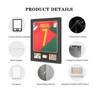 Cornice Espositiva per Maglie con Passepartout, Montaggio a Parete in Legno per Maglie da Calcio, Basket, <span class=keywords><strong>Foto</strong></span> e Firme, Shadow Box Nero - Product Image 5
