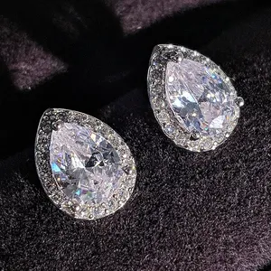 CAOSHI Pear Cut White Zircon Cute Bridal Wedding Earrings Luxury Crystal Stone Earrings Charm Silver Color Earrings Women Stud