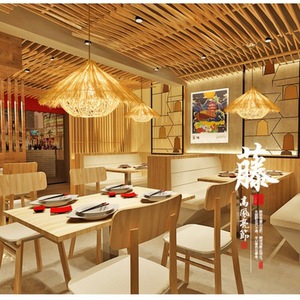 Rustic Bamboo Rattan LED Pendant <b>Light</b> Round E27 Single Head Chandelier For Home Living Room <b>Dining</b> Room - Product Image 2