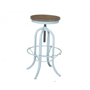 Taburete de Bar HL425 de Diseño Francés Antiguo, Altura Ajustable, Estructura de Hierro, Tablero de Madera Reciclada, Mueble de Bar para Hogar, Comedor, Hotel - Product Image 4