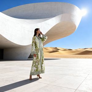 Premium Hot-fix Rhinestones Polyester Elegant Abaya Dress for Muslim Women Wholesale Custom - Product Image 4