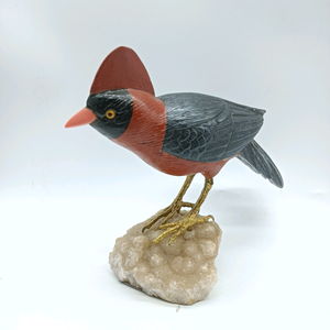 Escultura de pájaro de ágata negra/jaspe rojo, arte popular, para regalos navideños BJ1086 - Product Image 1