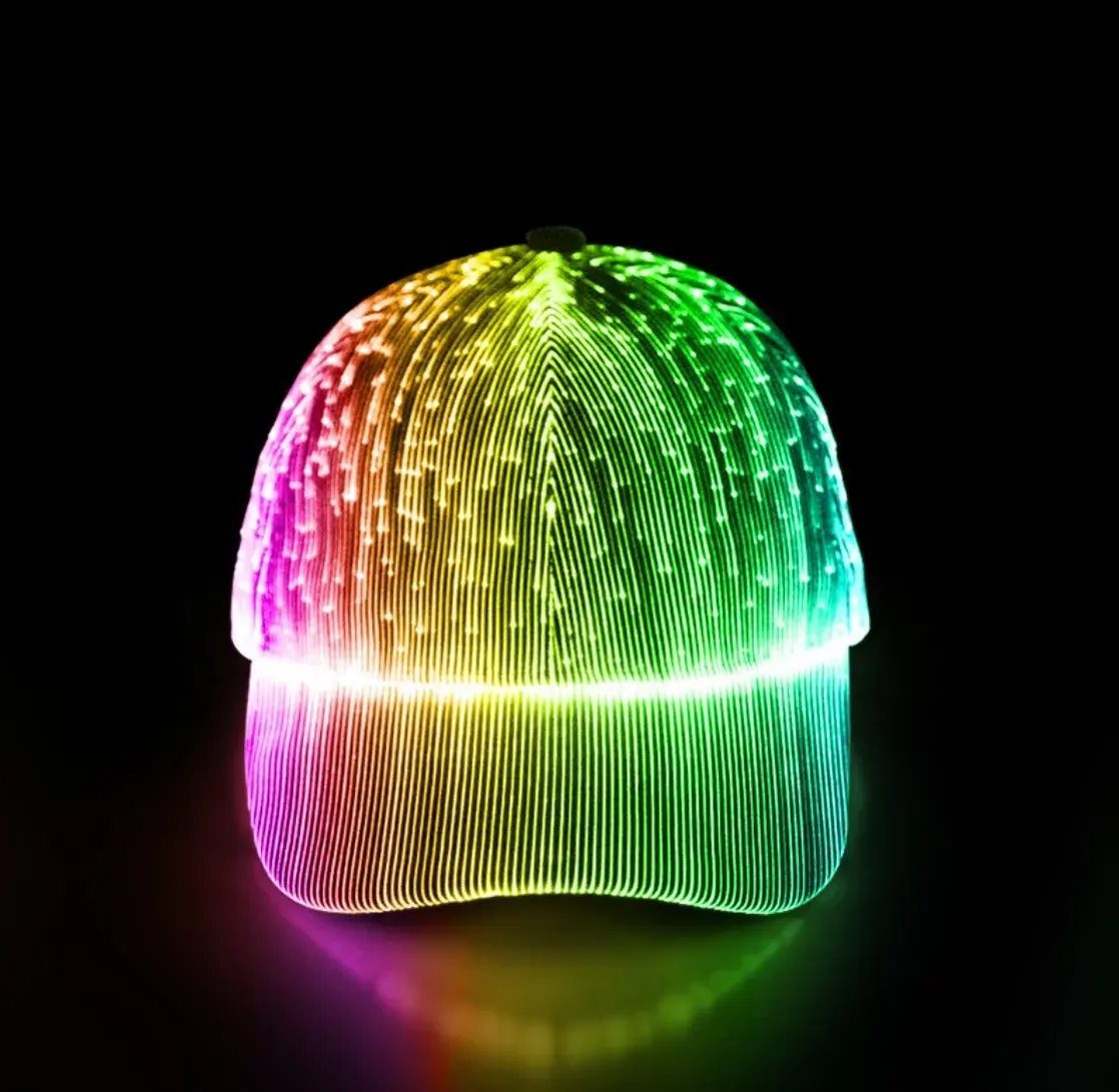 Topi bisbol Led Rgb bercahaya isi ulang, topi olahraga bisbol dengan lampu Led, serat optik bercahaya