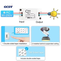 Saklar lampu RF 433Mhz bulat 10A, Panel Mini nirkabel sakelar kendali jarak jauh modul penerima Relay untuk kamar tidur
