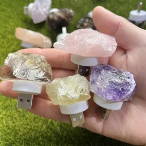 Lâmpada de pedra áspera para decoração de presente, pedra crua USB DIY de cristal natural Kindfull Fengshui