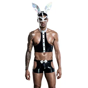 Factory wholesale mask Tops shorts tails four pieces bunny costume for men adult sexy party costume