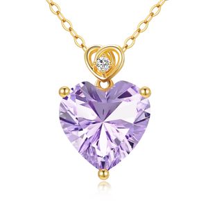 Pendentif cœur en améthyste violet clair 3 carats, collier en or massif 14 carats pierre de naissance de juin, cadeau de bijoux pour anniversaire et soirée romantique pour elle - Product Image 1