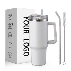 OEM 40oz Modern Stainless Steel Tumbler Handle Vacuum Insulated Outdoor Portable BPA Free with Spoon <b>White</b> Box Packaging - Product Image 1