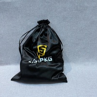 Sac d'emballage en satin de soie noir promotionnel pour cheveux vierges, avec cordon de serrage, vente en gros