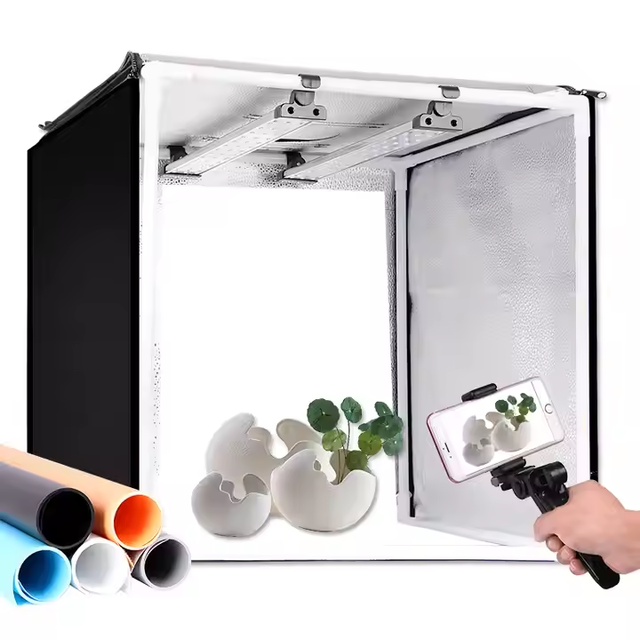 E-reise Portable 16"x16" Photo Studio Light Tent Kit LED Table Top Shooting Box 5 Backgrounds Photography Lighting Accessory
