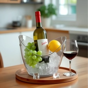 D&Z Unzerbrechlicher PET-Kunststoff Eiskübel für Bar, Club, Zuhause, Party, Bierkühler mit Individuellem Logo, Transparent, Rund, 4L, Tragbar, Modernes Design - Product Image 5