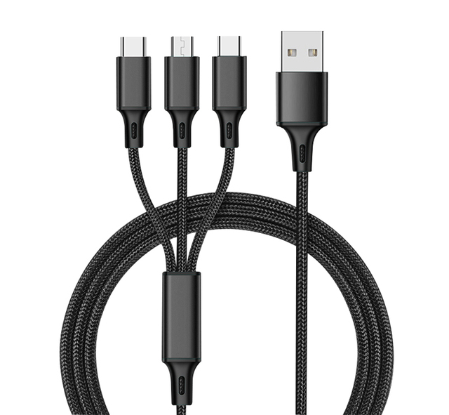 2.8A Fast Charging 3-in-1 Magnetic Micro USB Type-C Pure Copper Braid Shielding Printer Compatible Mobile Phone Cable for iPhone