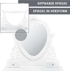 Coiffeuse avec miroir, tabouret et 4 tiroirs, style campagnard blanc, en MDF, pour filles et enfants - Product Image 4